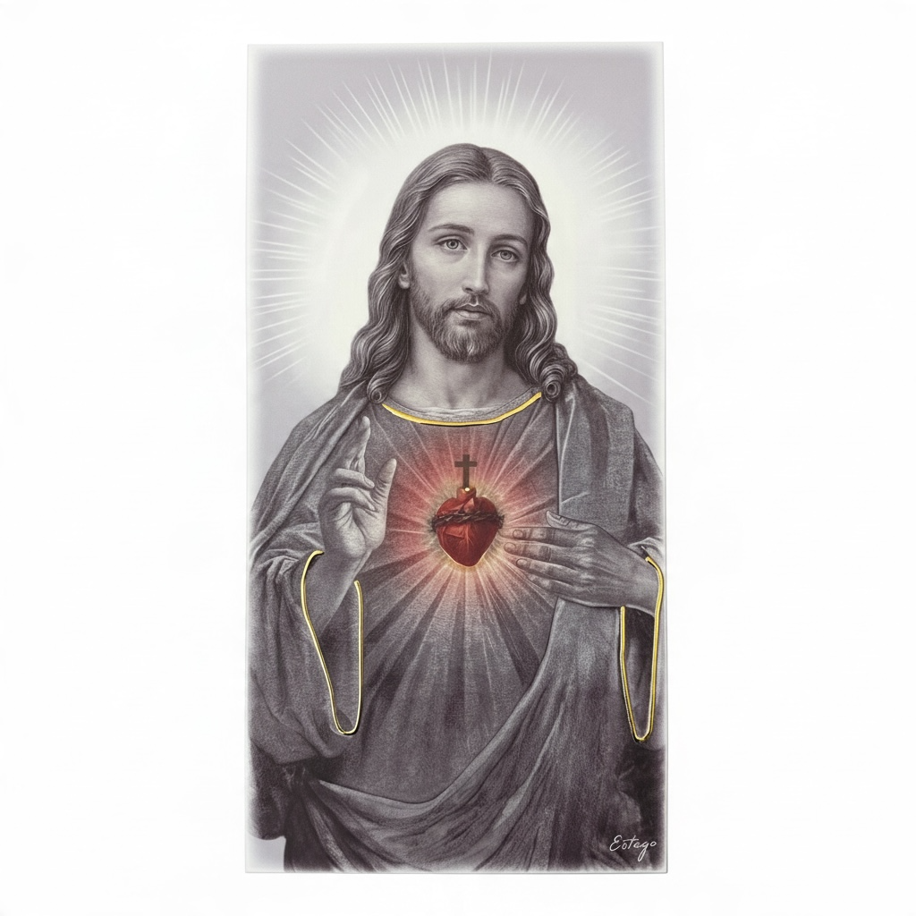 Quadro Sacro Cuore di Gesù in legno con dettagli argento
