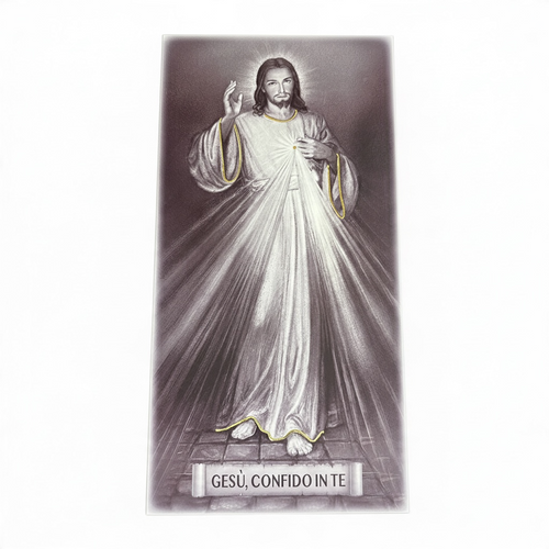 Quadro Gesù misericordioso in legno con dettagli in argento