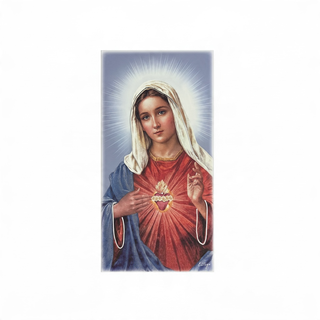 Quadro Sacro cuore di Maria in legno con dettagli in argento