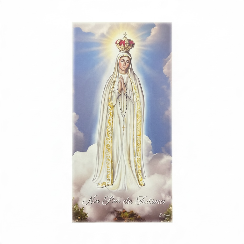 Quadro Madonna di Fatima in legno con dettagli argento