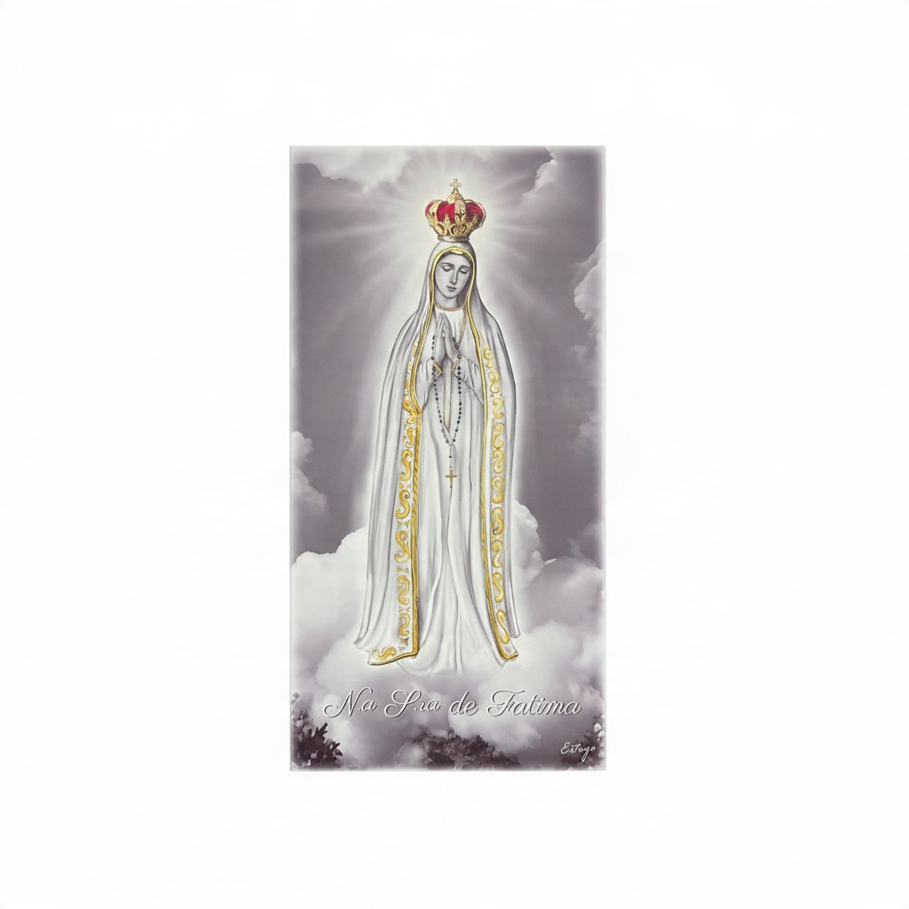 Quadro Madonna di Fatima in legno con dettagli argento